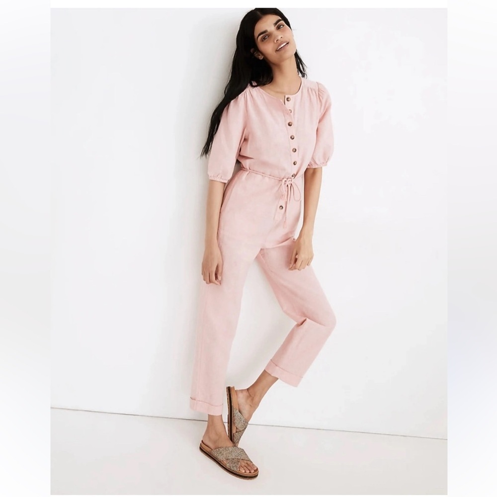 Madewell linen-blend puff sleeve tassel-toe jumpsuit XXS